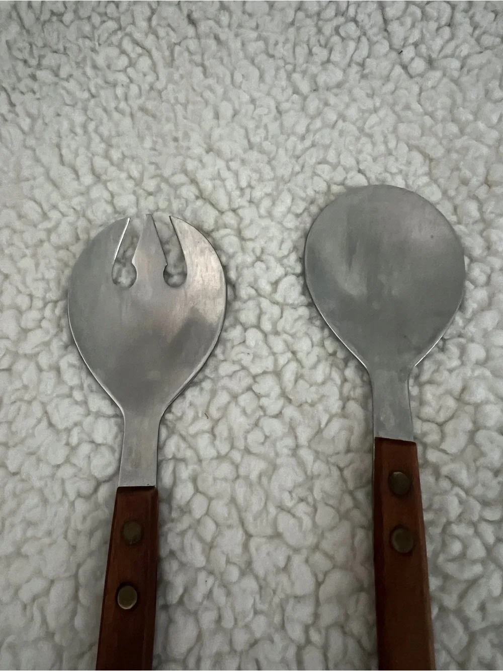 Vtg Midcentury Modern Salad Serving Spoon Fork Set Wood Handle Stainless Japan